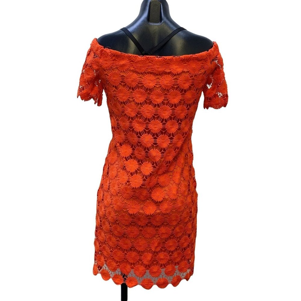 *Trina Turk Orange Dress Off the Shoulder Lace Overlay Small - Picture 4 of 5